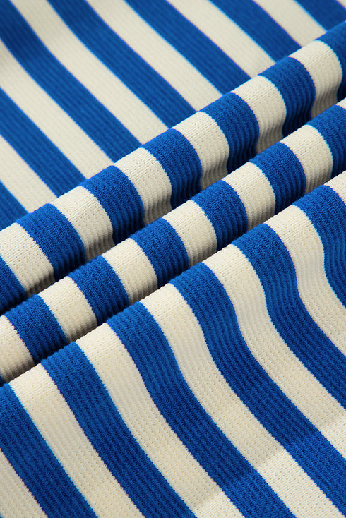 Preppy Stripe Contrast Collar Split Neck Flutter Sleeve T Shirt Dress